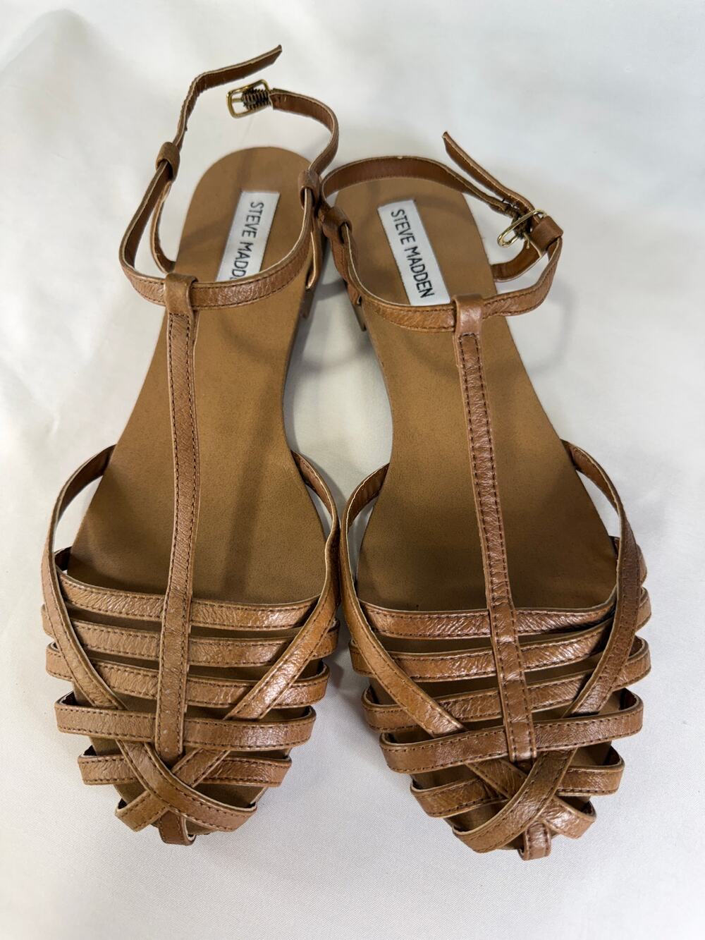 Steve Madden Womens Sandals Size 10M Brown Strappy Gladiator Flat Ankle Strap